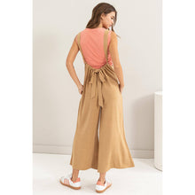 LINEN BLENDED OVERALL JUMPSUIT: CAMEL