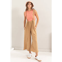 LINEN BLENDED OVERALL JUMPSUIT: CAMEL