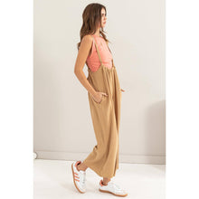 LINEN BLENDED OVERALL JUMPSUIT: CAMEL