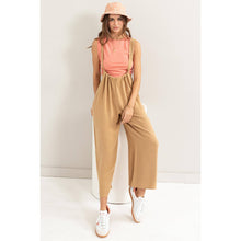 LINEN BLENDED OVERALL JUMPSUIT: CAMEL